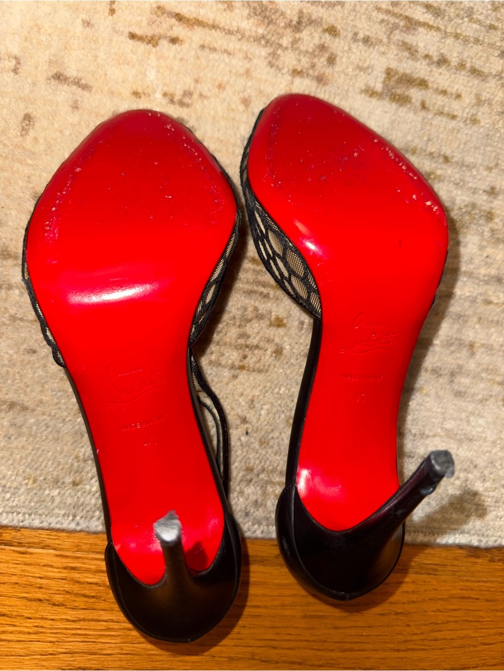 Christian Louboutin Black Mesh Peep-Toe Slingbacks with Nude Insole - Picture 4 of 5
